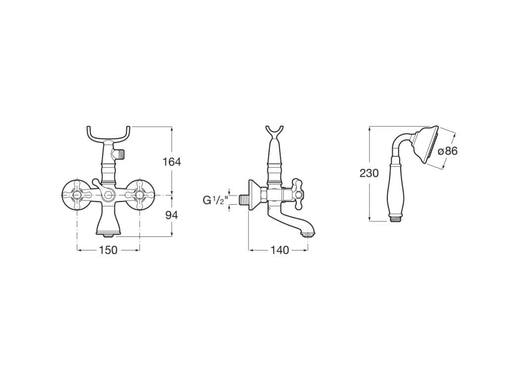 Roca - Conjunto grifo para bañera y ducha bimando Carmen A5A014BC00