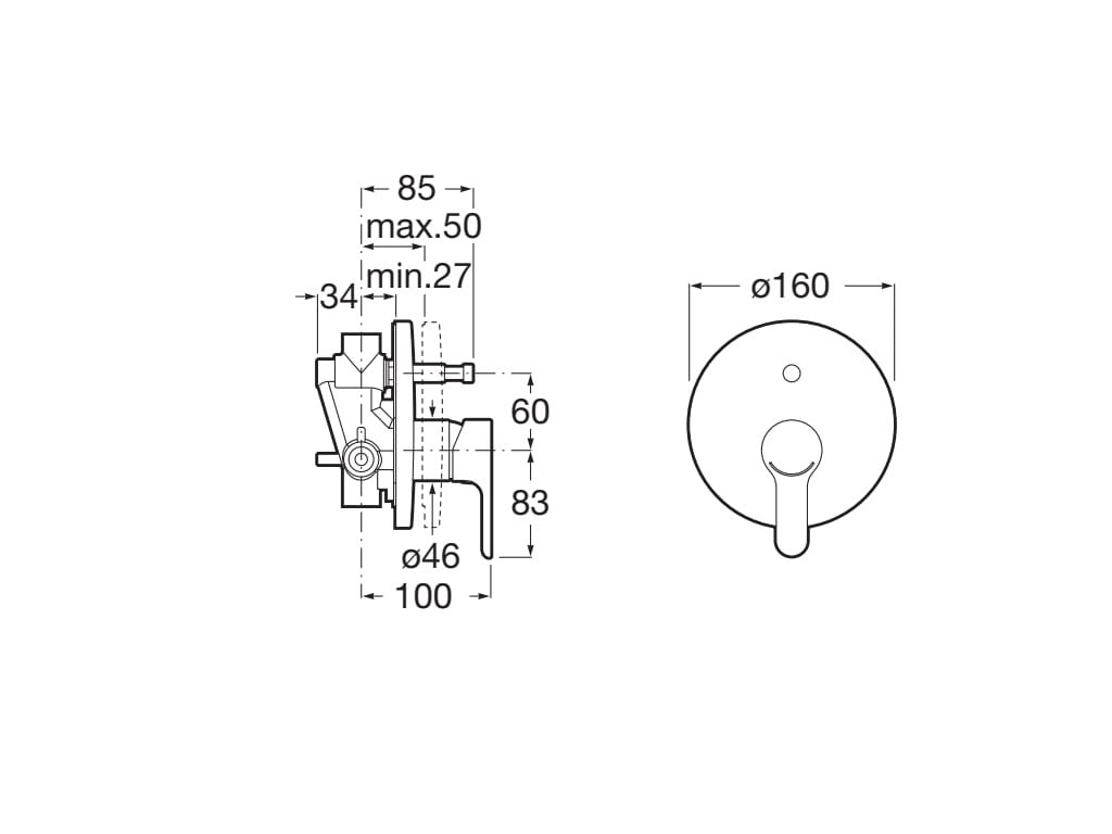 Roca - Grifo empotrable baño-ducha con inversor L20 A5A0A09C00