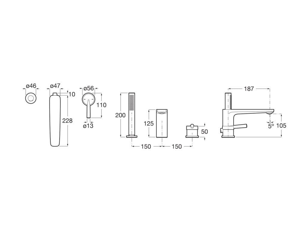 Roca - Mezclador monomando de repisa para baño-ducha Pals A5A986DC00