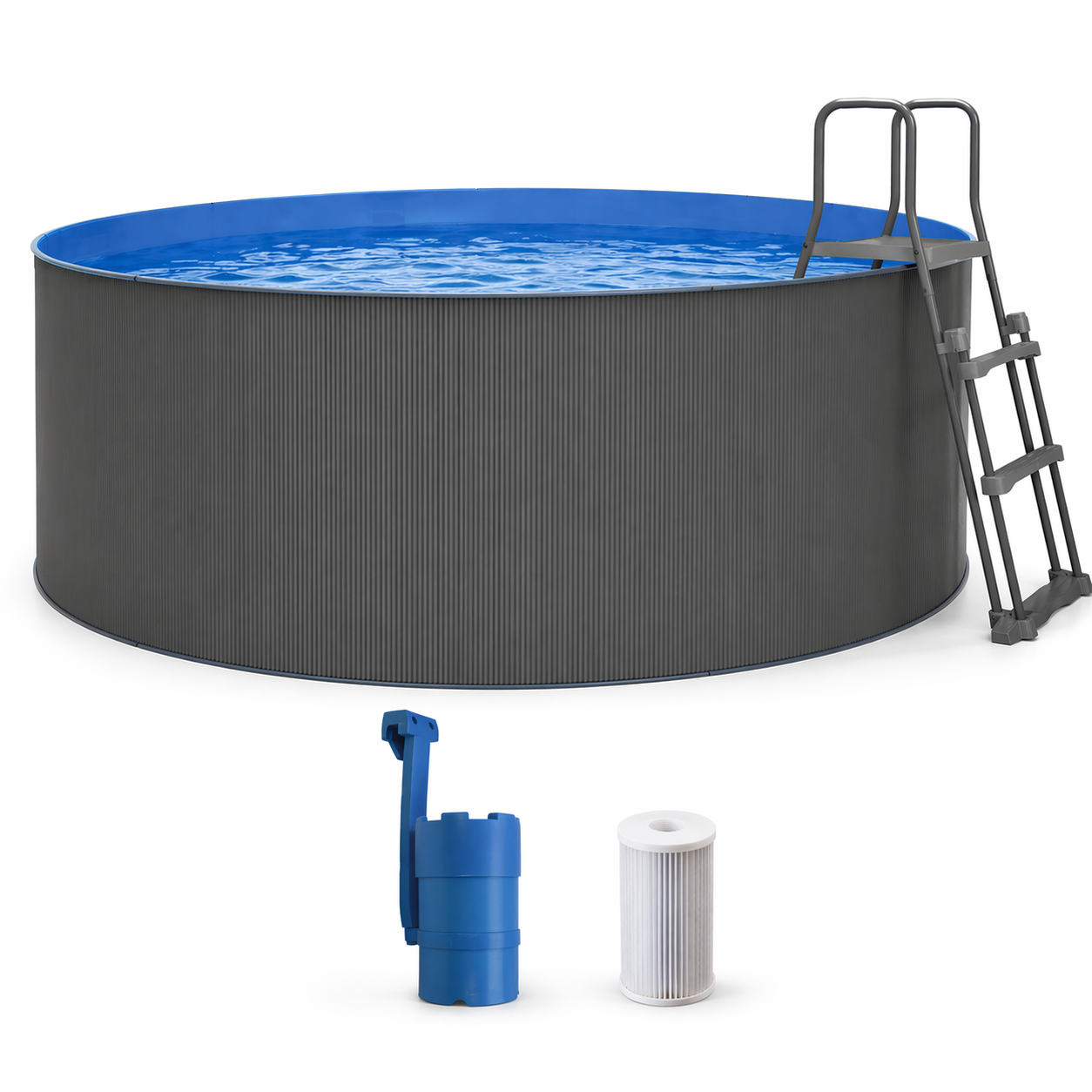 Piscina elevada sin obra de acero redonda antracita 350 x 90 cm