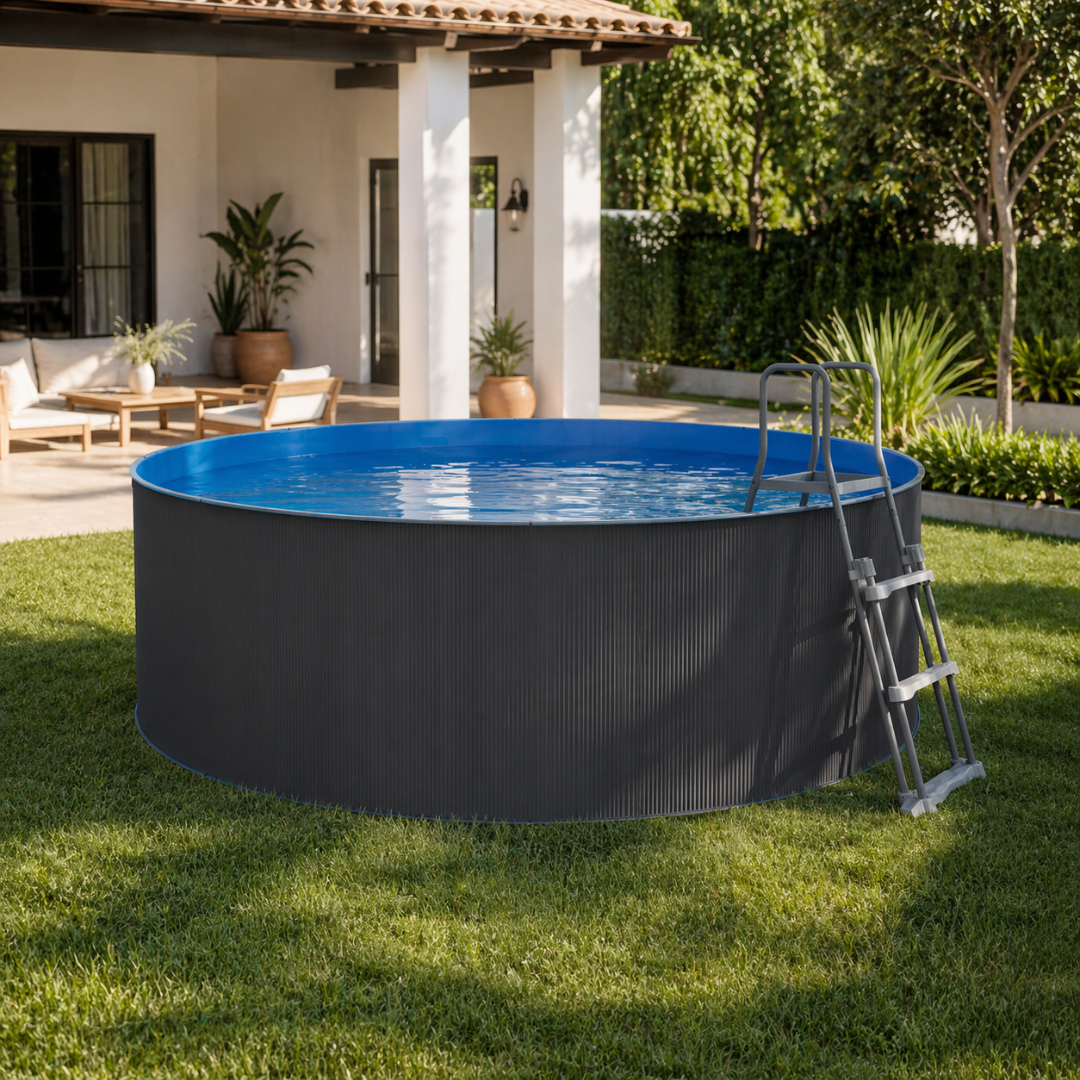 Piscina elevada sin obra de acero redonda antracita 350 x 90 cm