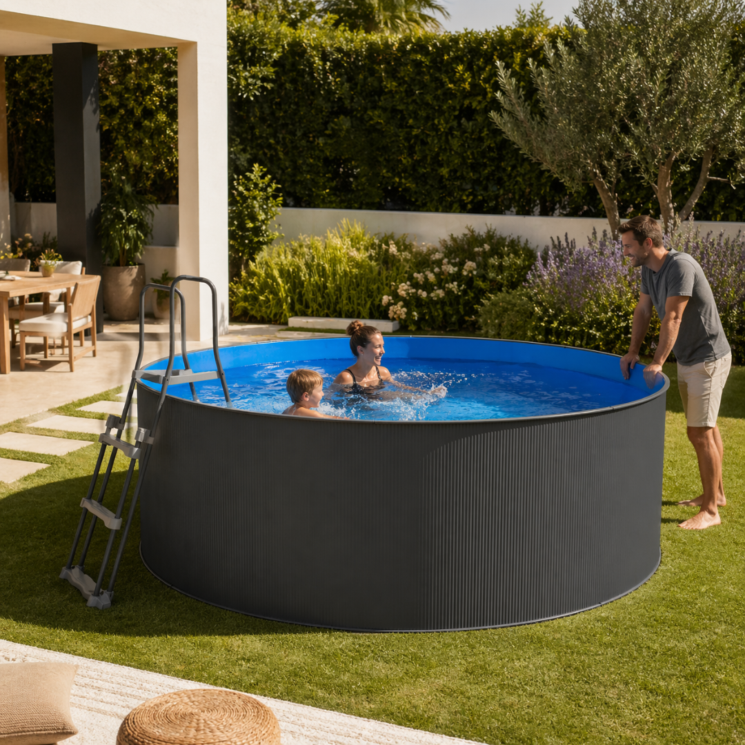Piscina elevada sin obra de acero redonda antracita 350 x 90 cm