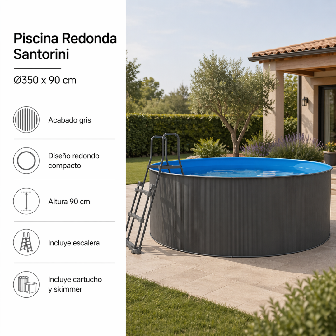 Piscina elevada sin obra de acero redonda antracita 350 x 90 cm