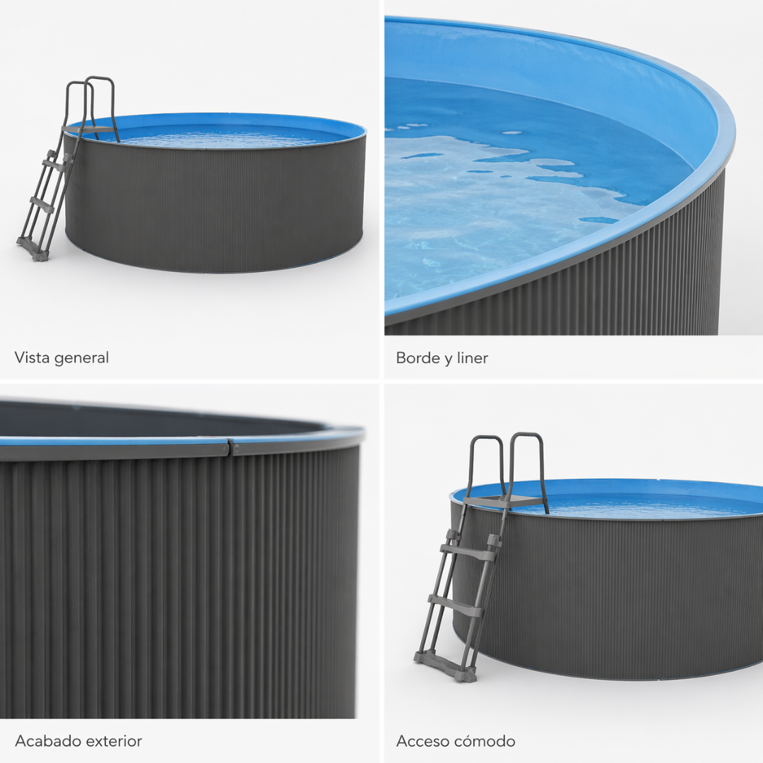 Piscina elevada sin obra de acero redonda antracita 350 x 90 cm