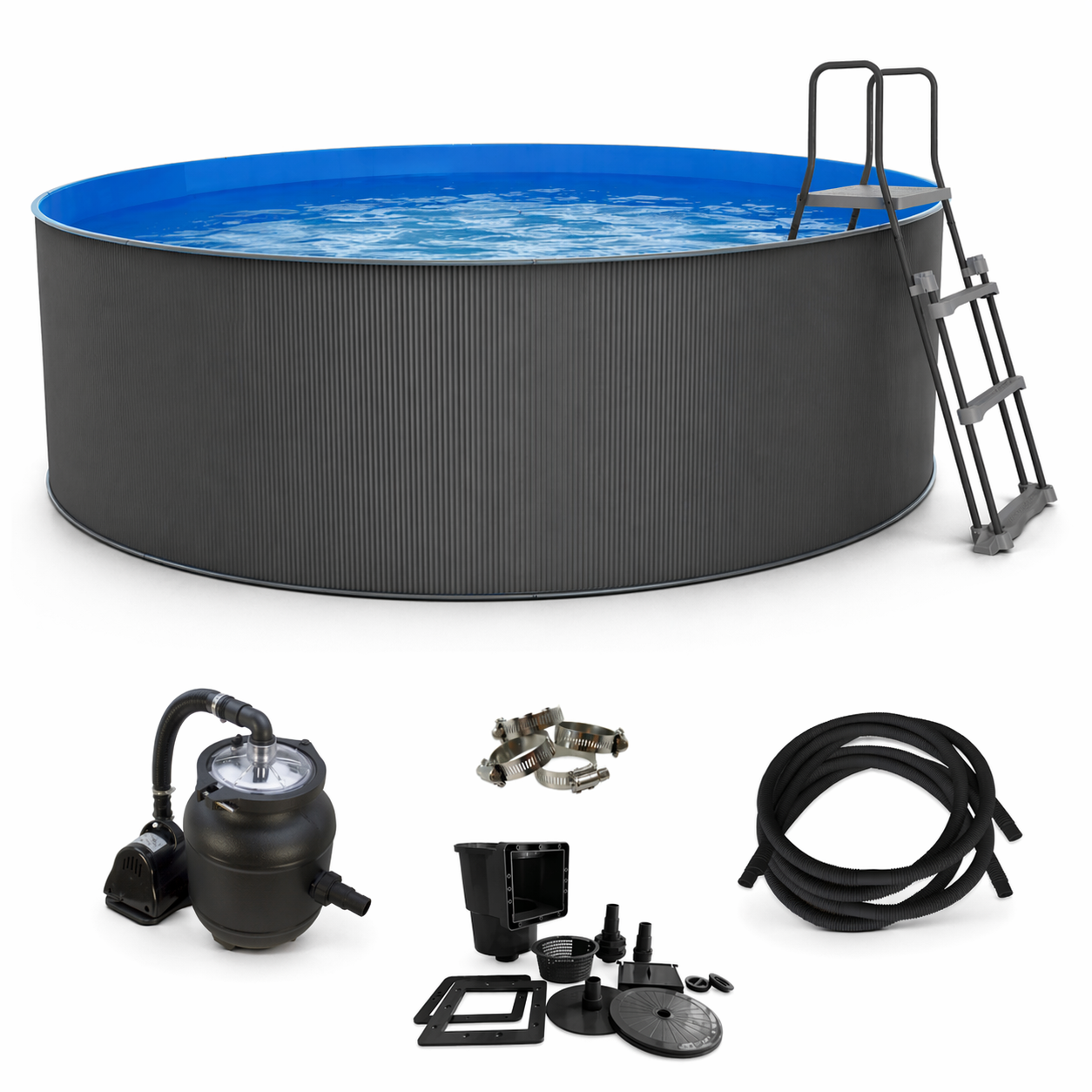Piscina elevada sin obra de acero redonda antracita