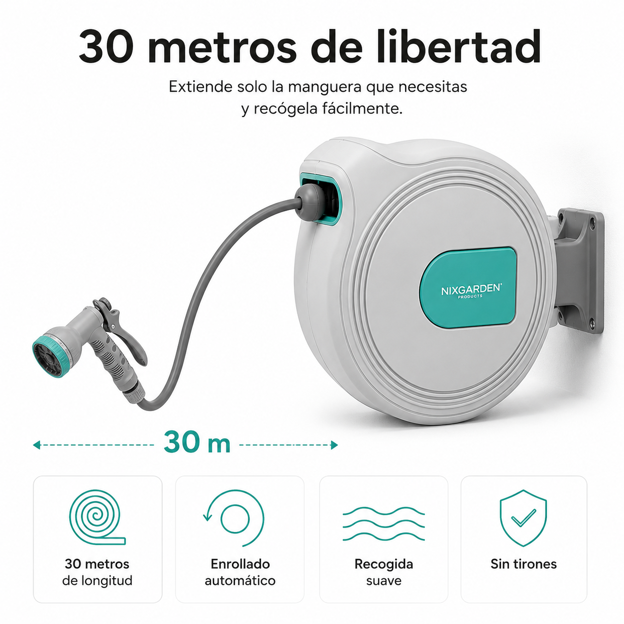 Enrollador Automático De Manguera 30 m Con Soporte De Pared