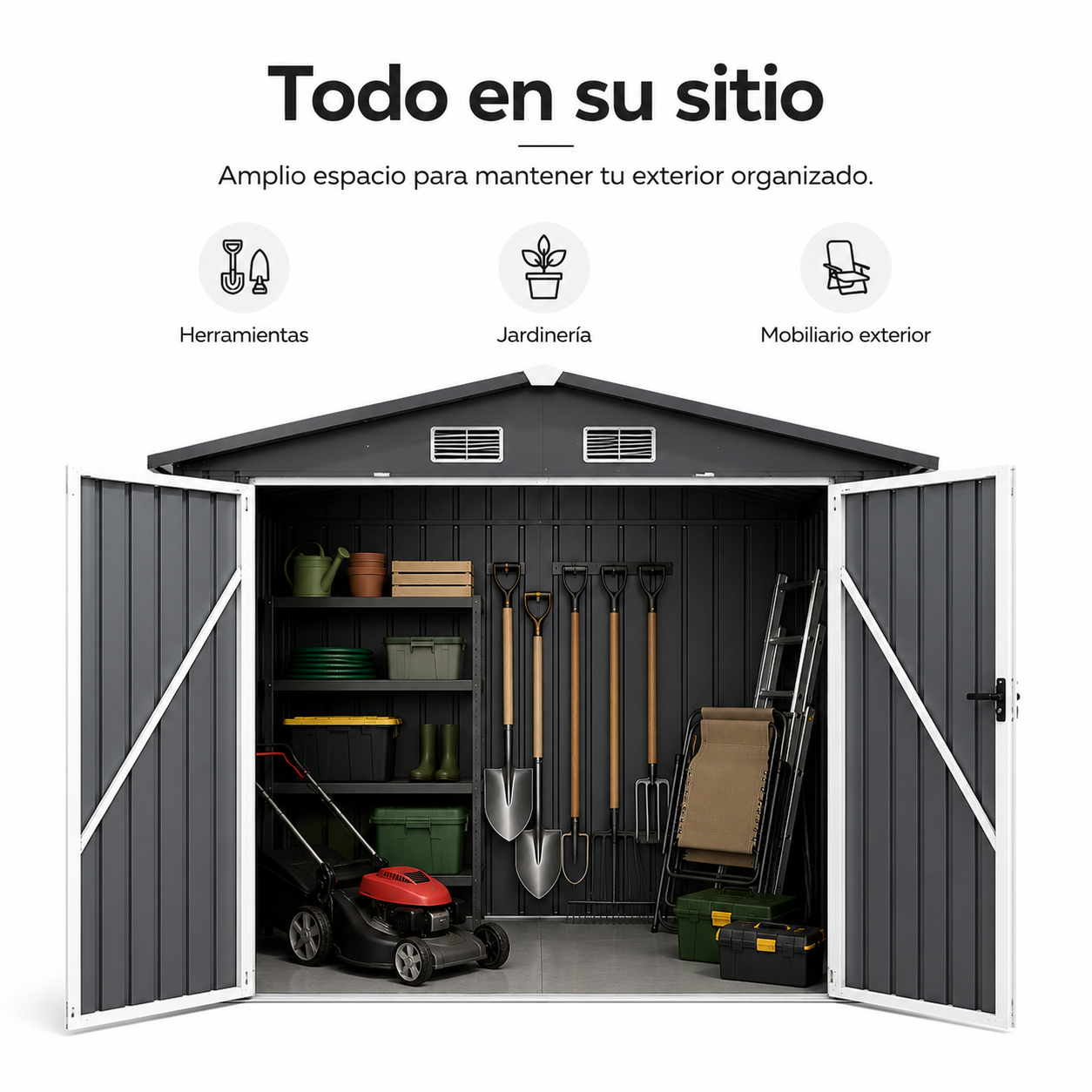 Caseta Metálica Exterior Con Puertas Dobles Abatibles 267,5 × 199 × 197 cm