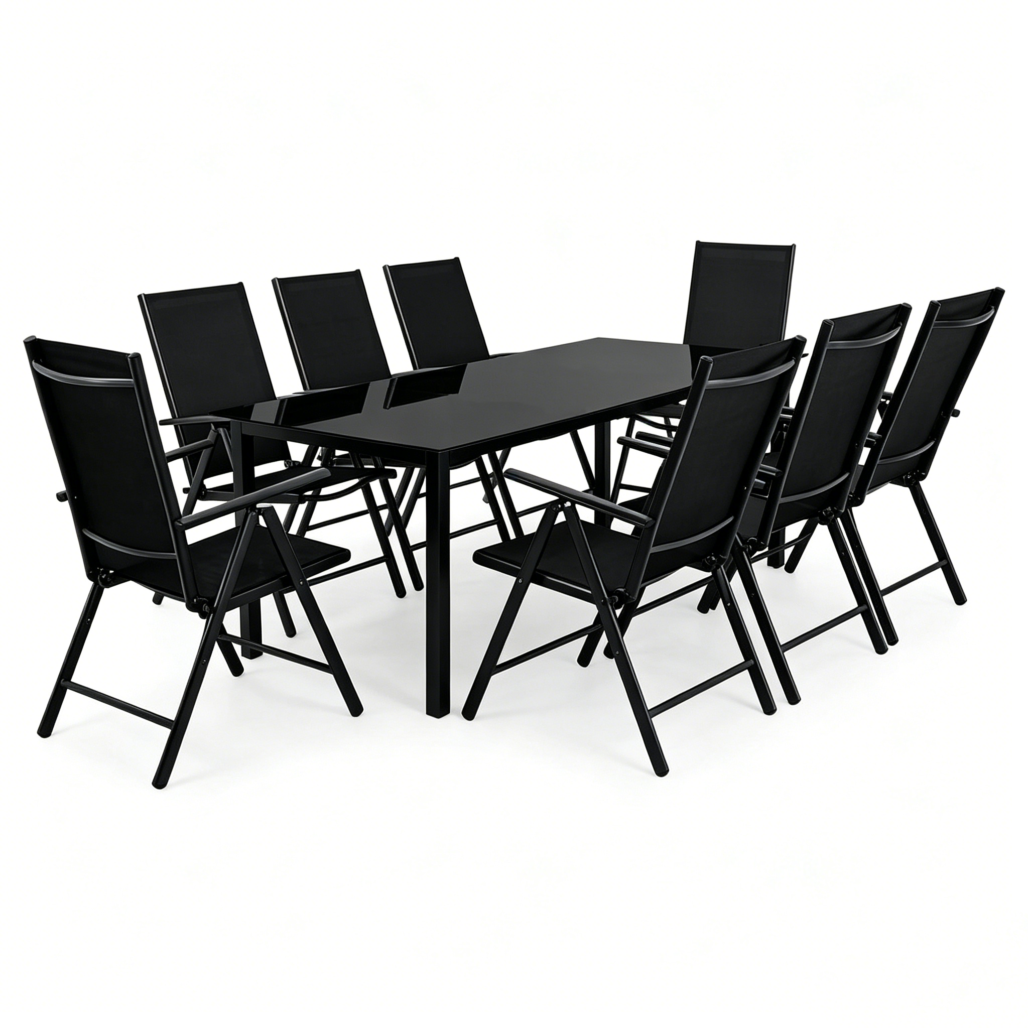 Set da giardino 9 pezzi alluminio sedie reclinabili tavolo in vetro
