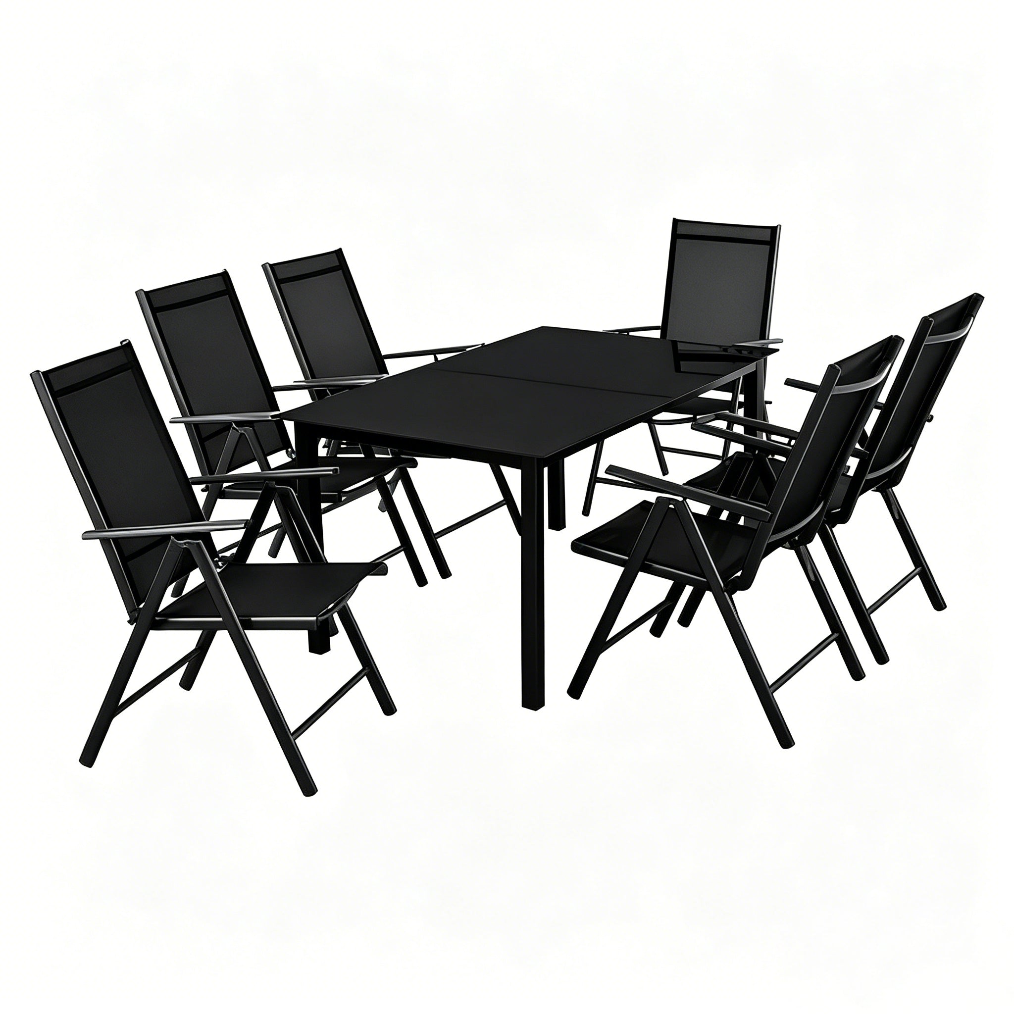 Set da giardino esterno 7 pezzi alluminio sedie reclinabili vetro