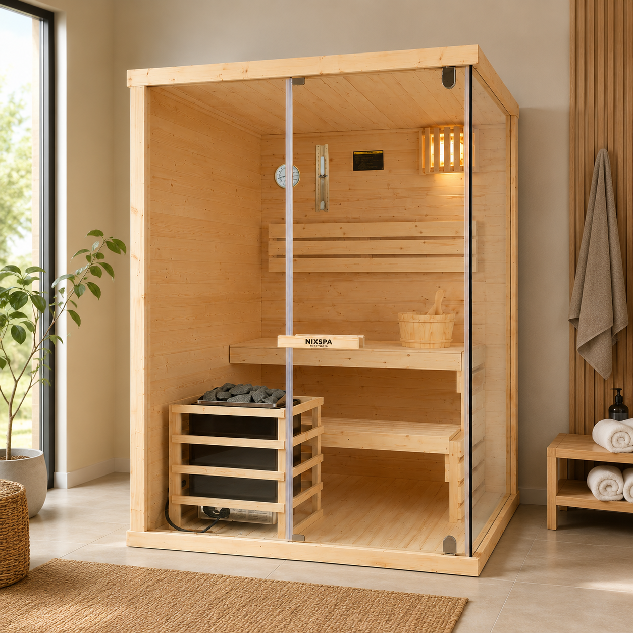 Sauna finlandese per casa 2-3 persone in legno di abete