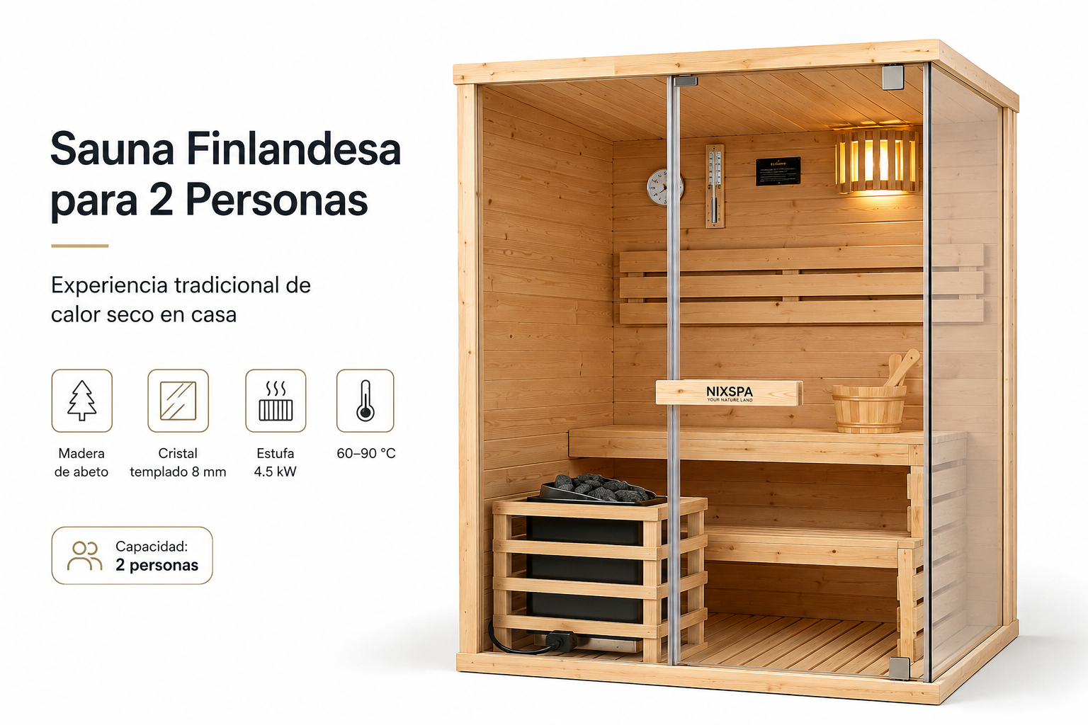 Sauna Finlandais pour Maison 2 Personnes en Bois d'Épicéa