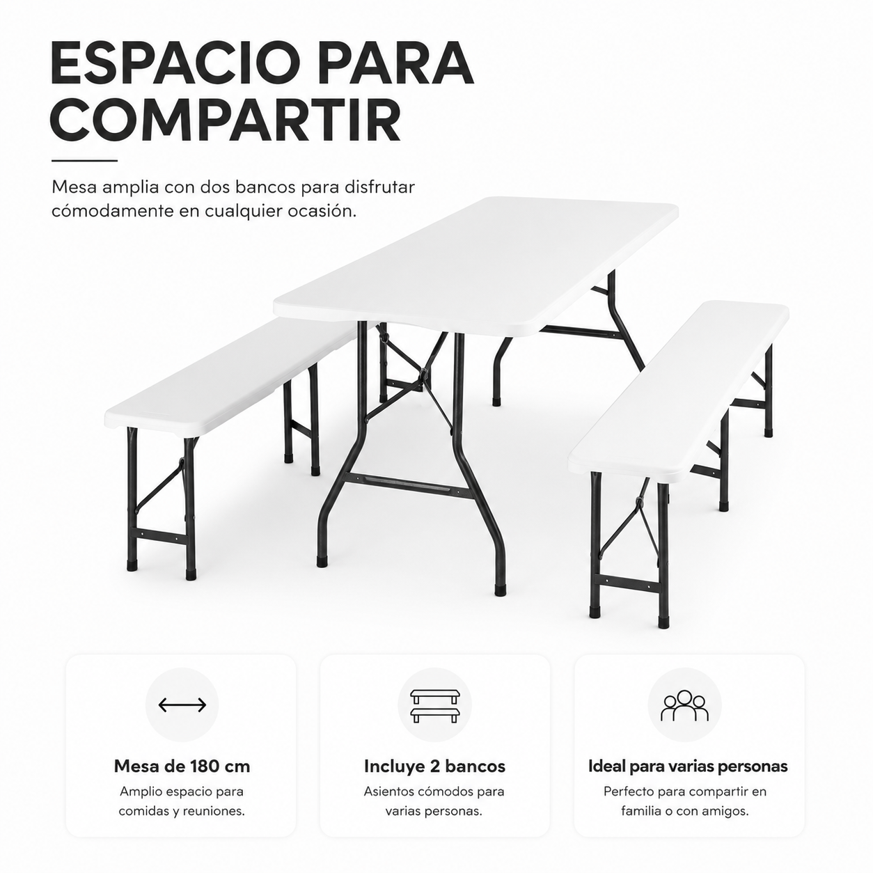 Conjunto Mesa Plegable Con 2 Bancos Para Jardín 180x74x72 cm
