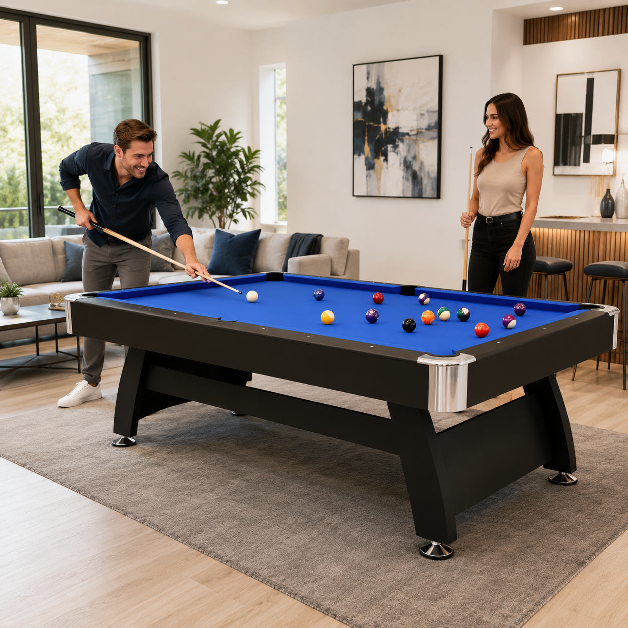 Amerikaanse pooltafel met automatische ballenretour