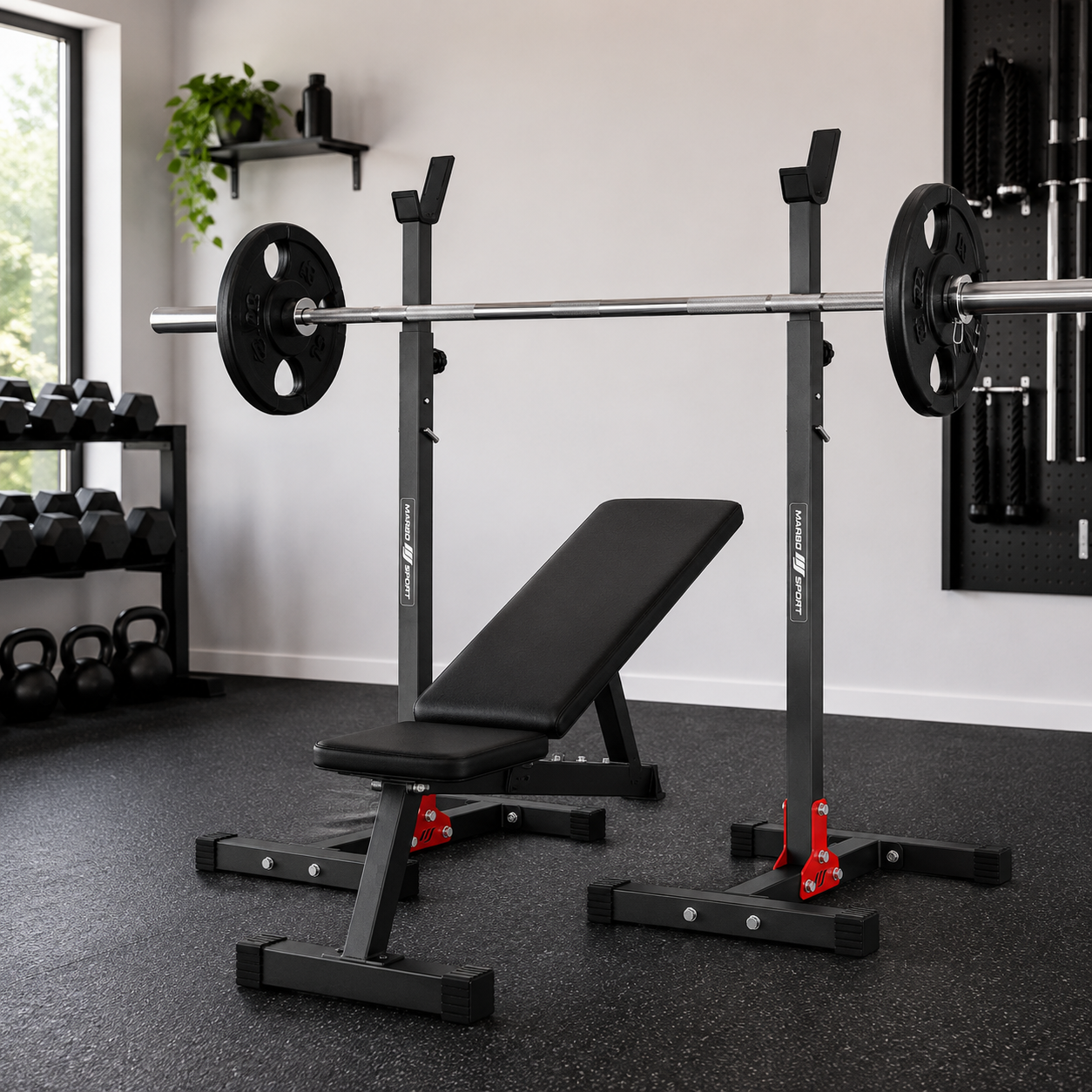 Paar verstelbare haltersteunen voor squats en bankdrukken
