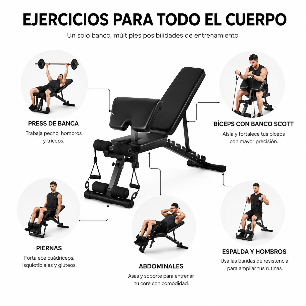 2-in-1 opvouwbare krachttrainingsbank Scott 120 Kg