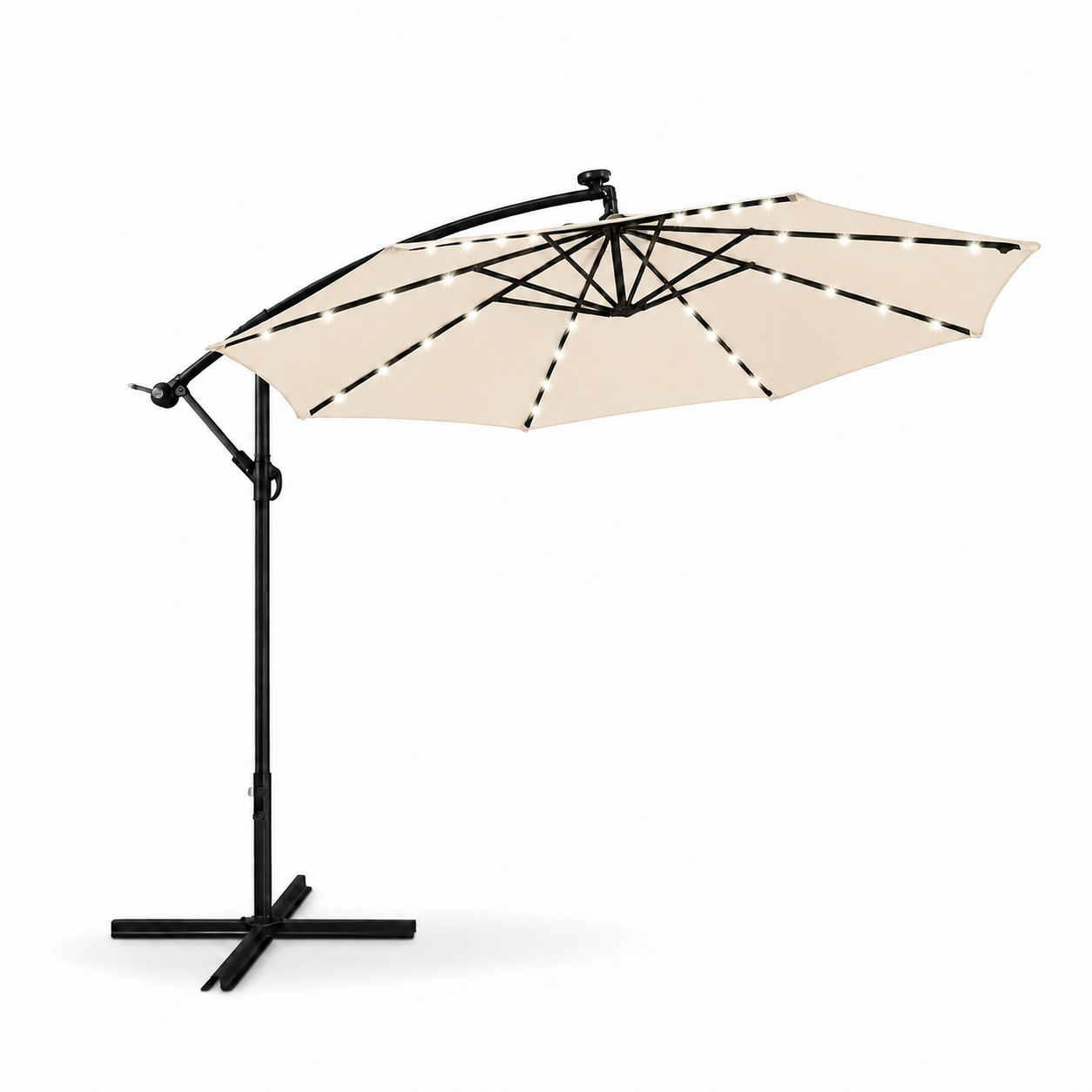 Ombrellone Laterale 3 Metri Beige con Illuminazione LED e Inclinazione a 360°