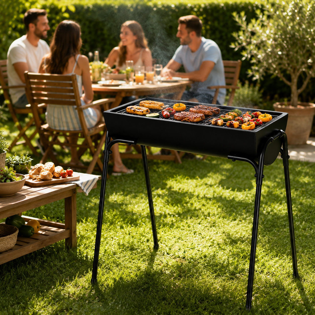 Barbecue portable au charbon extérieur avec grande grille