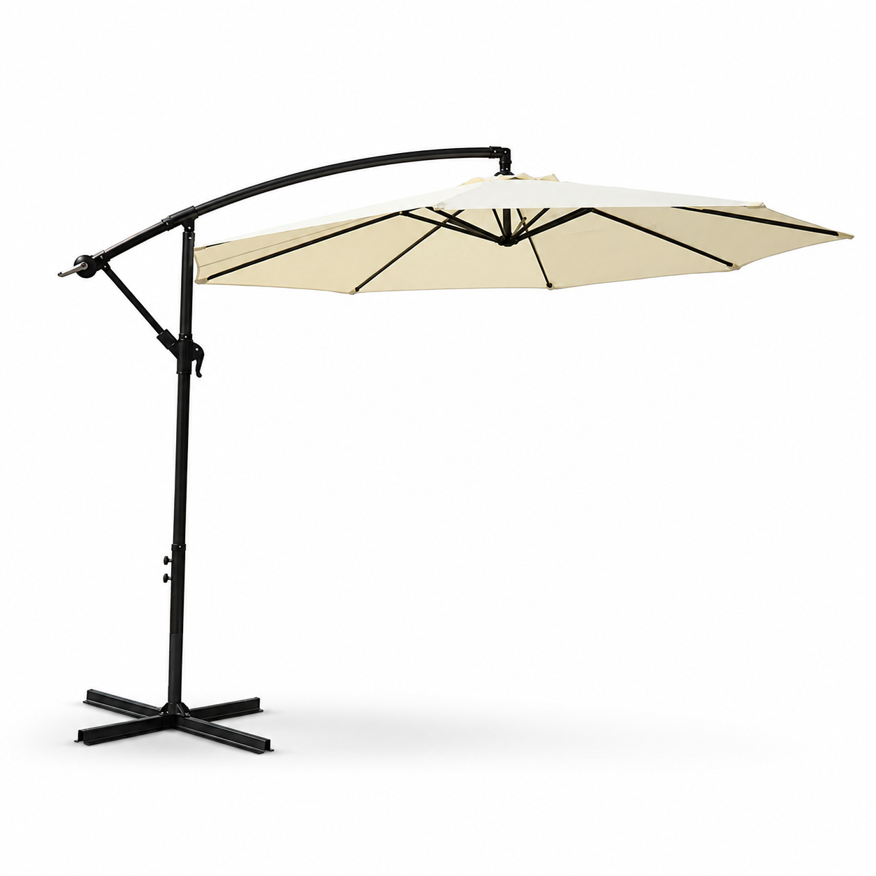 Ombrellone Laterale 3 Metri Inclinabile a 360° con Asta e Manovella Beige Senza Base