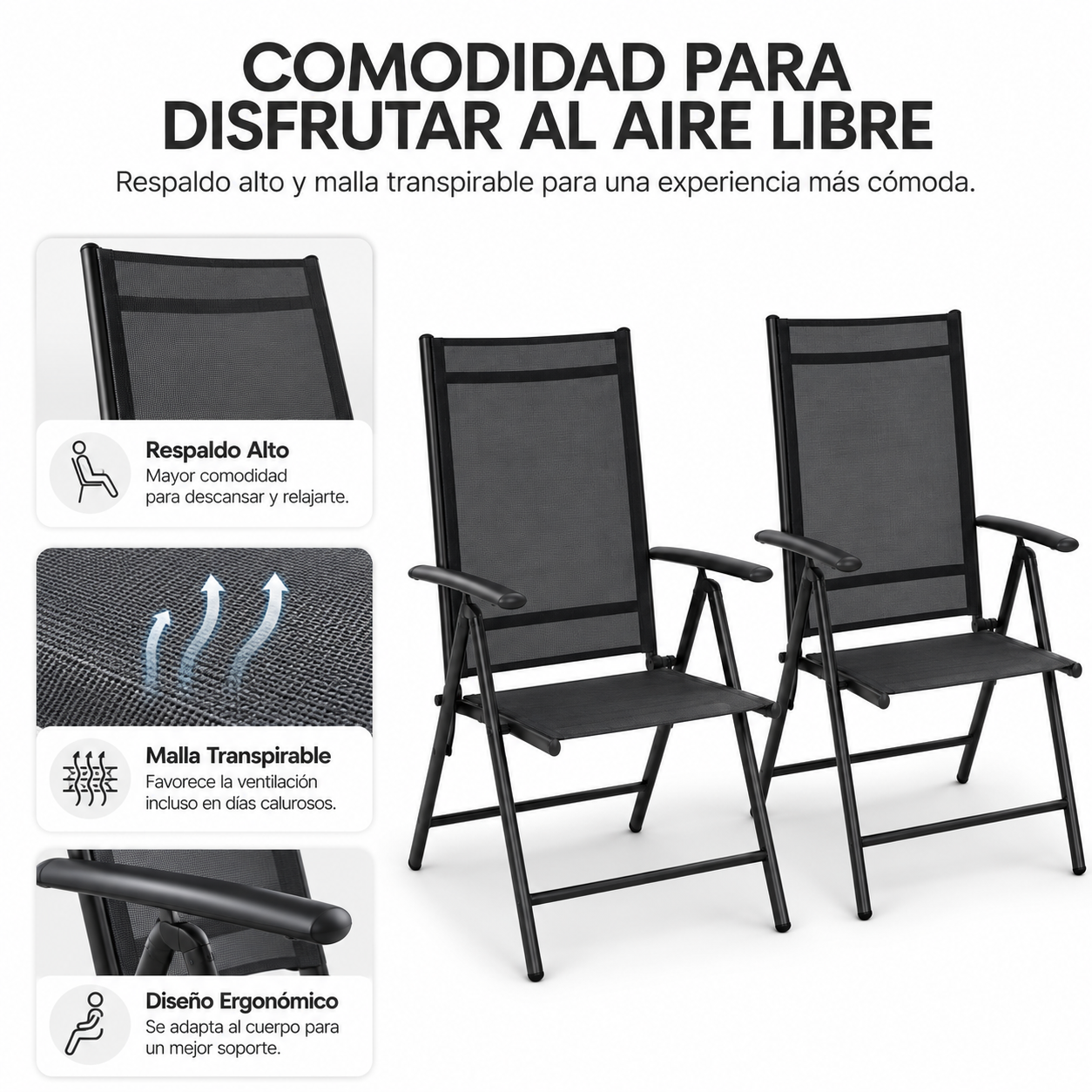 Sedie Pieghevoli Da Giardino Set Da 2 Alluminio Antracite Con Seduta Tessile