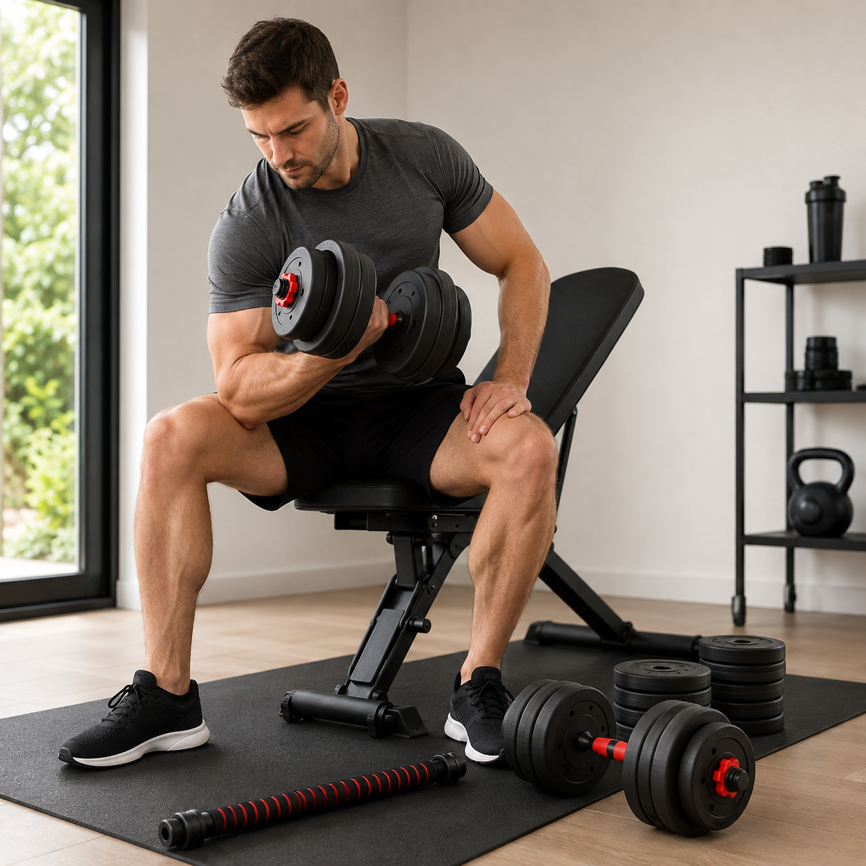 Halteres Ajustáveis com Barra Multifunções 30 Kg