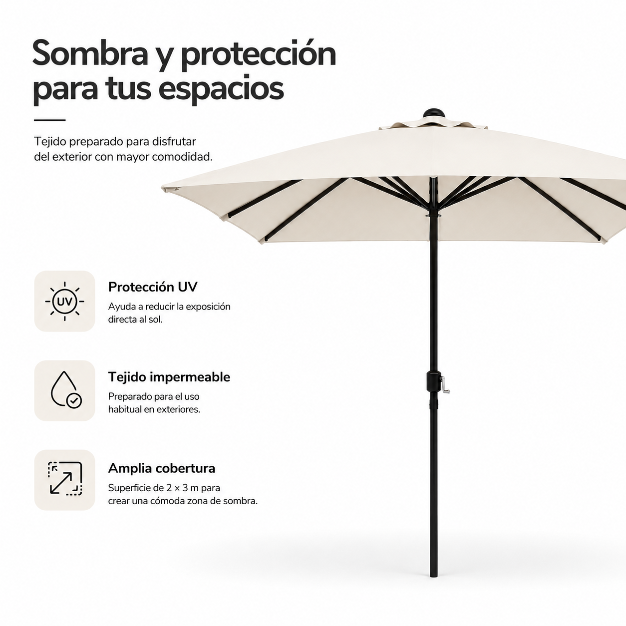 Ombrellone da Giardino 3 Metri Regolabile con Manovella e Protezione UV