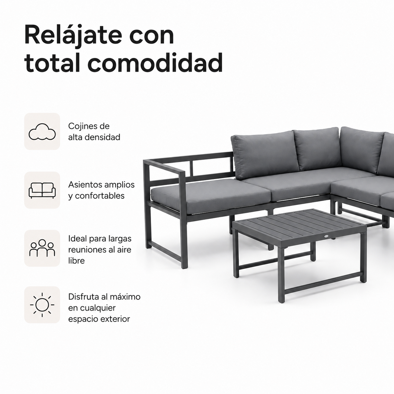 Modulaire tuinset met hoekbank van antracietkleurig aluminium
