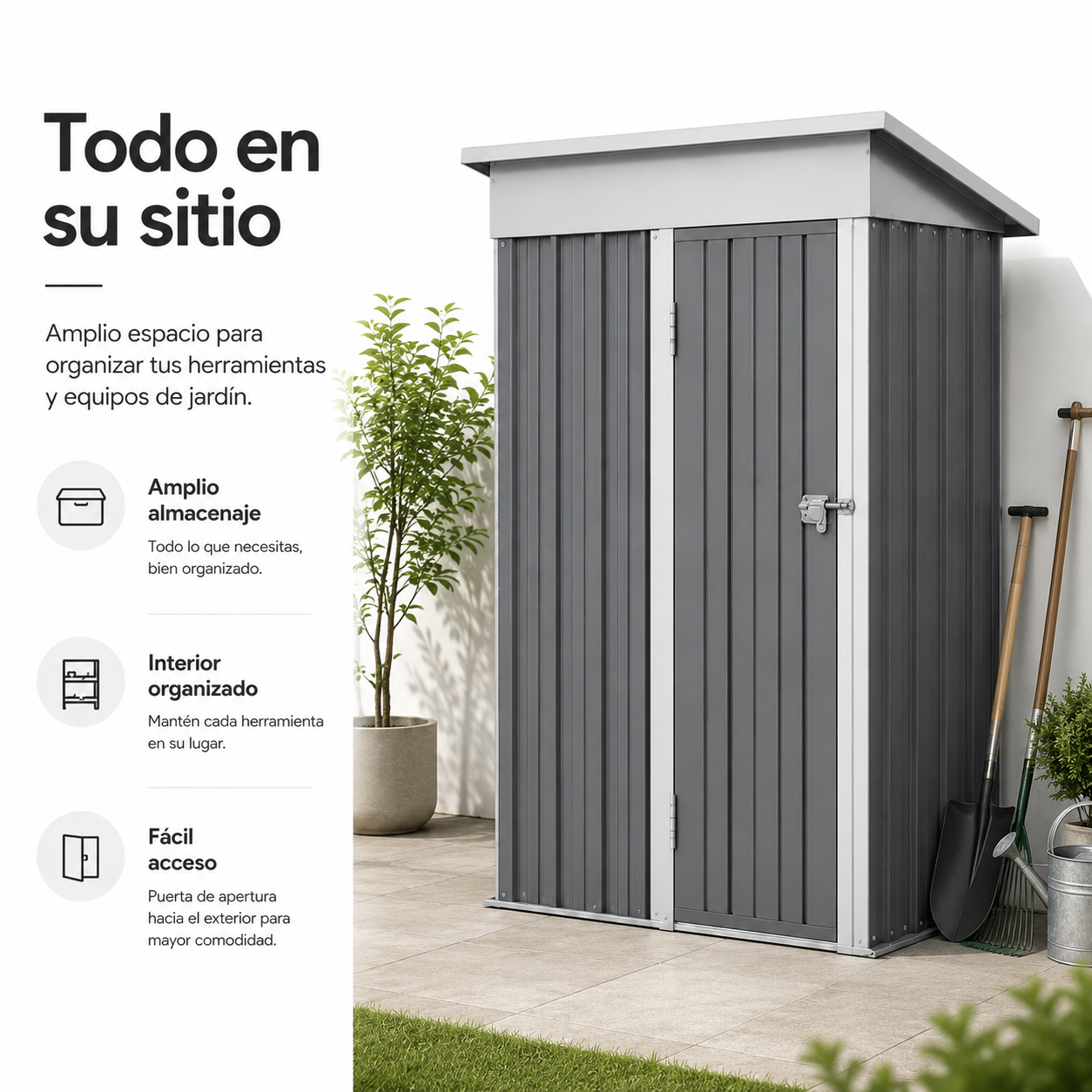 Caseta Metálica de Jardín 158x82,8x185 cm Puerta Exterior