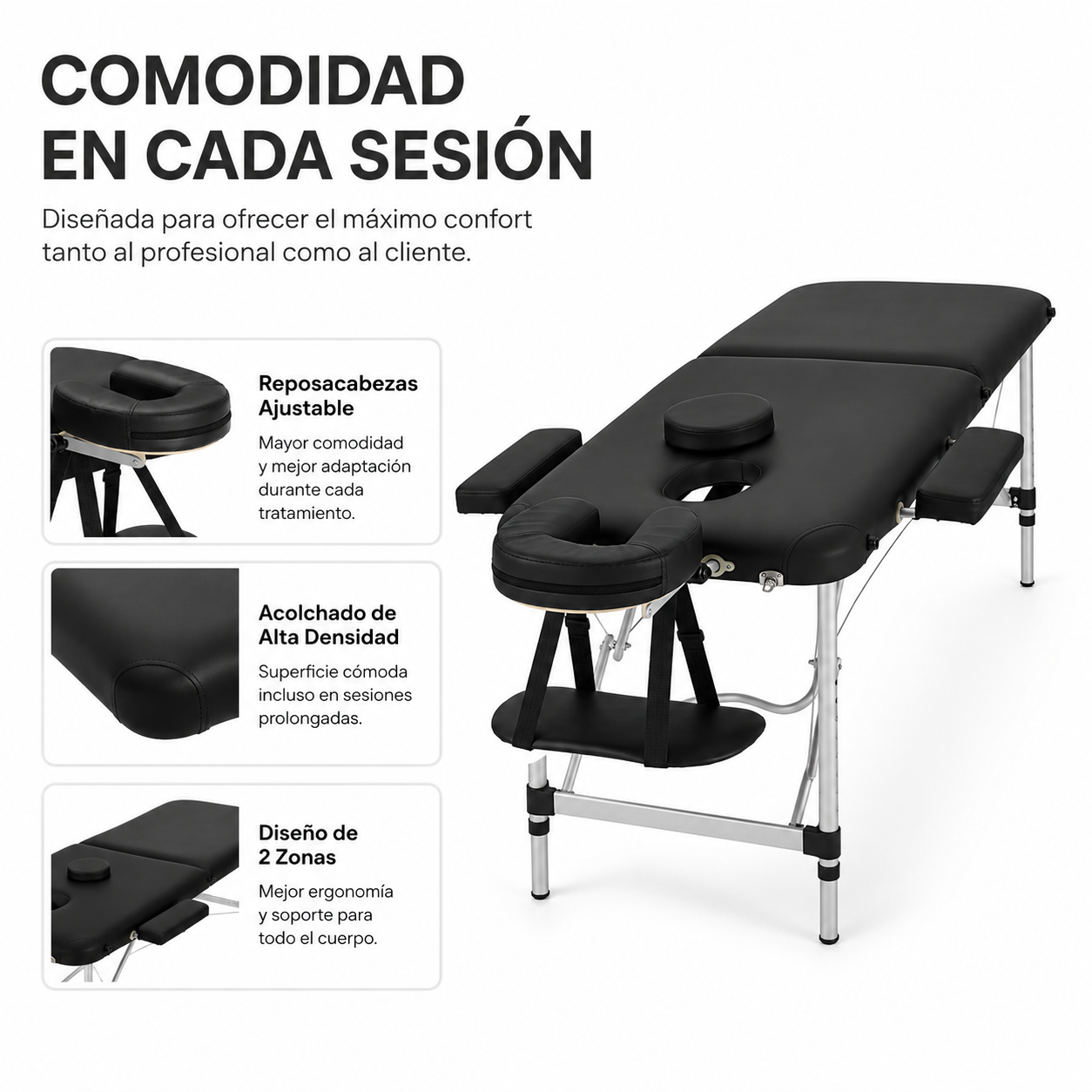 Camilla De Masaje Plegable 60 cm Altura Regulable Reposacabezas Nix Spa