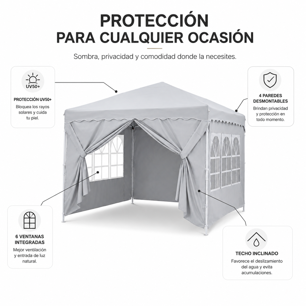 Tente pliable 3x3 M avec 4 parois latérales et structure renforcée