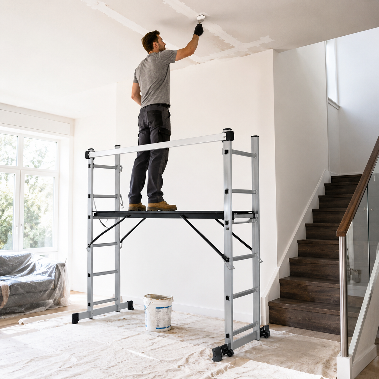Multifunctionele ladder 4-in-1 met antislipplatform