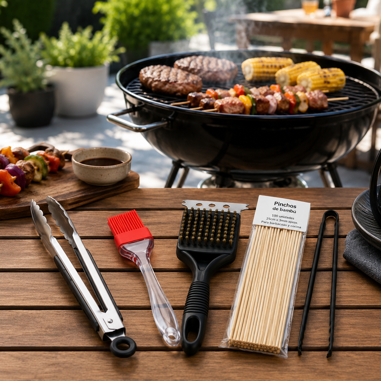 Set Professionale Utensili per Barbecue 5 Pezzi in Acciaio Inox con Manici in Silicone