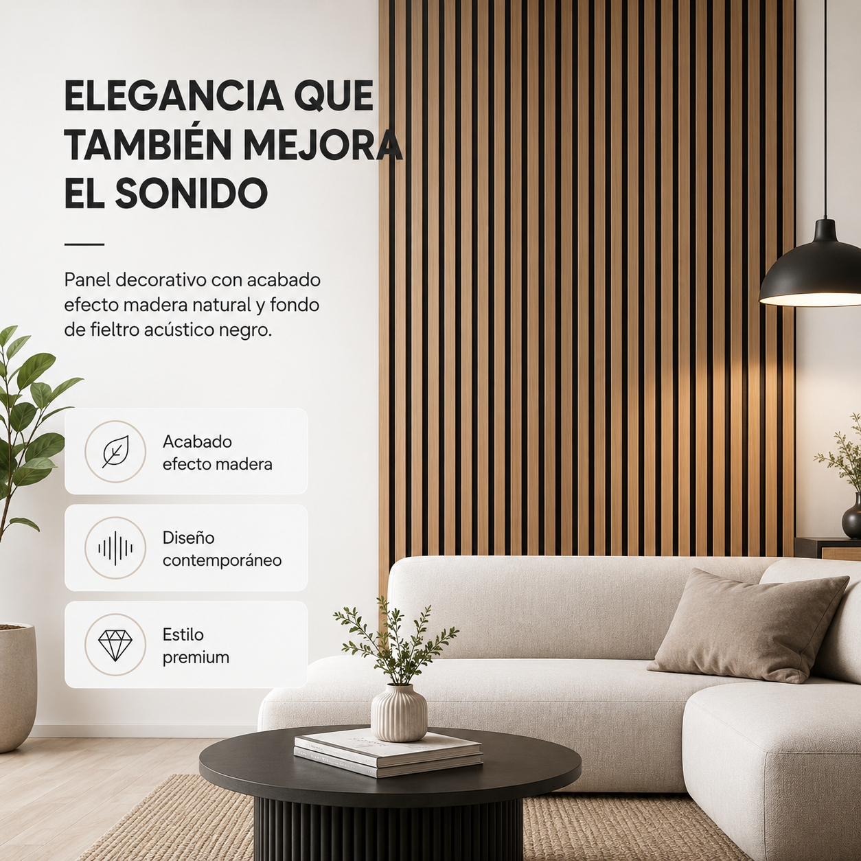 Panel Acústico MDF Efecto Madera Con Fieltro 240x60 Cm