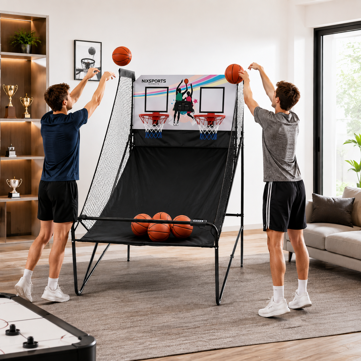 Canasta Doble Arcade Infantil Plegable con Marcador Electrónico