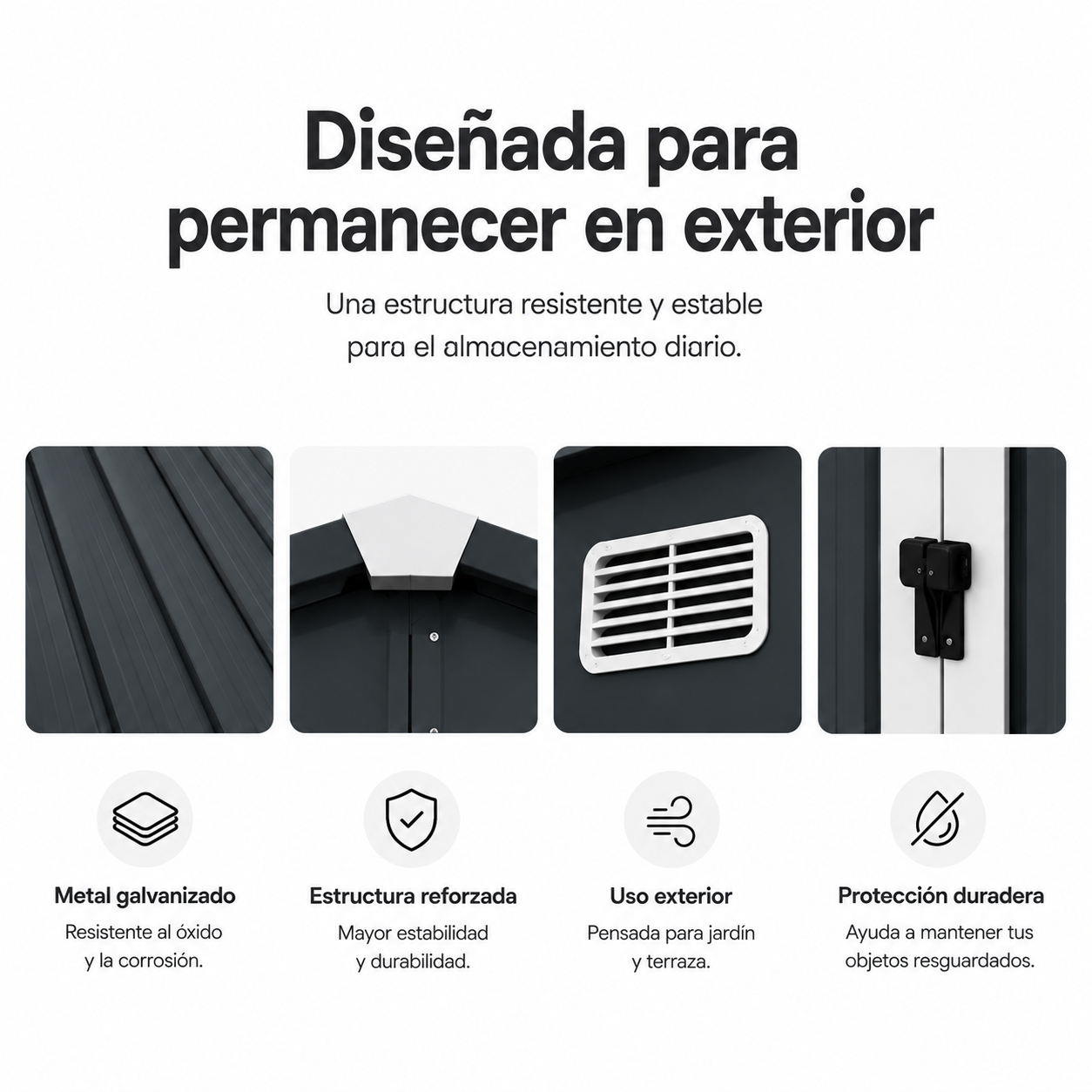Caseta Metálica Exterior Puerta Doble Abatible Y Techo Inclinado 201,5 × 155,5 × 190 cm