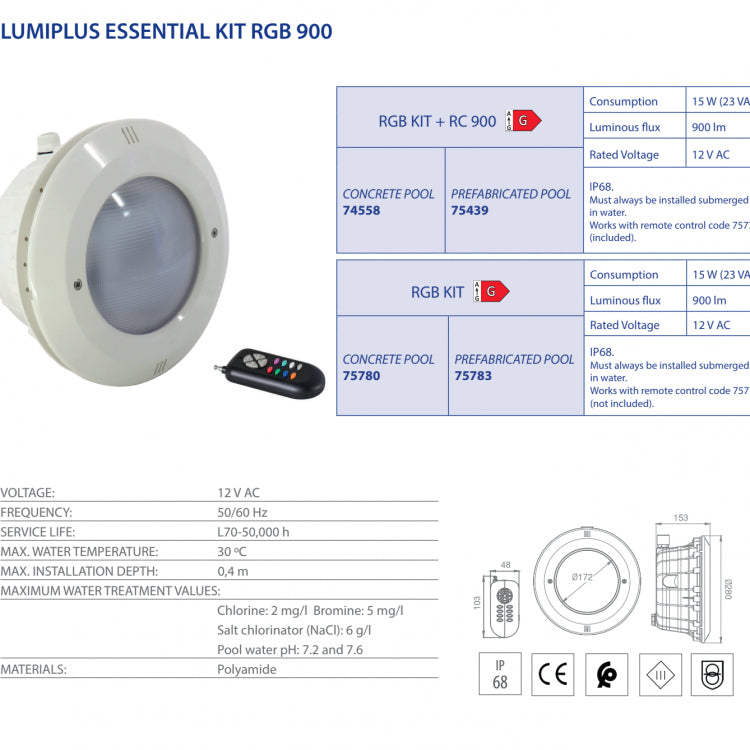 Astralpool - Proyector Lumiplus Essential PAR56 (900lm) piscina hormigón