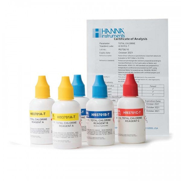 Hanna - Total chlorine reagent 0.00 to 3.50 mg/ l (5.00 mg/ l) 300 test Hi93701 -T