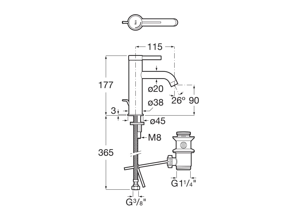 Roca - Mezclador monomando para lavabo con desagüe automático Ona, Cold StartA5A309EC00 