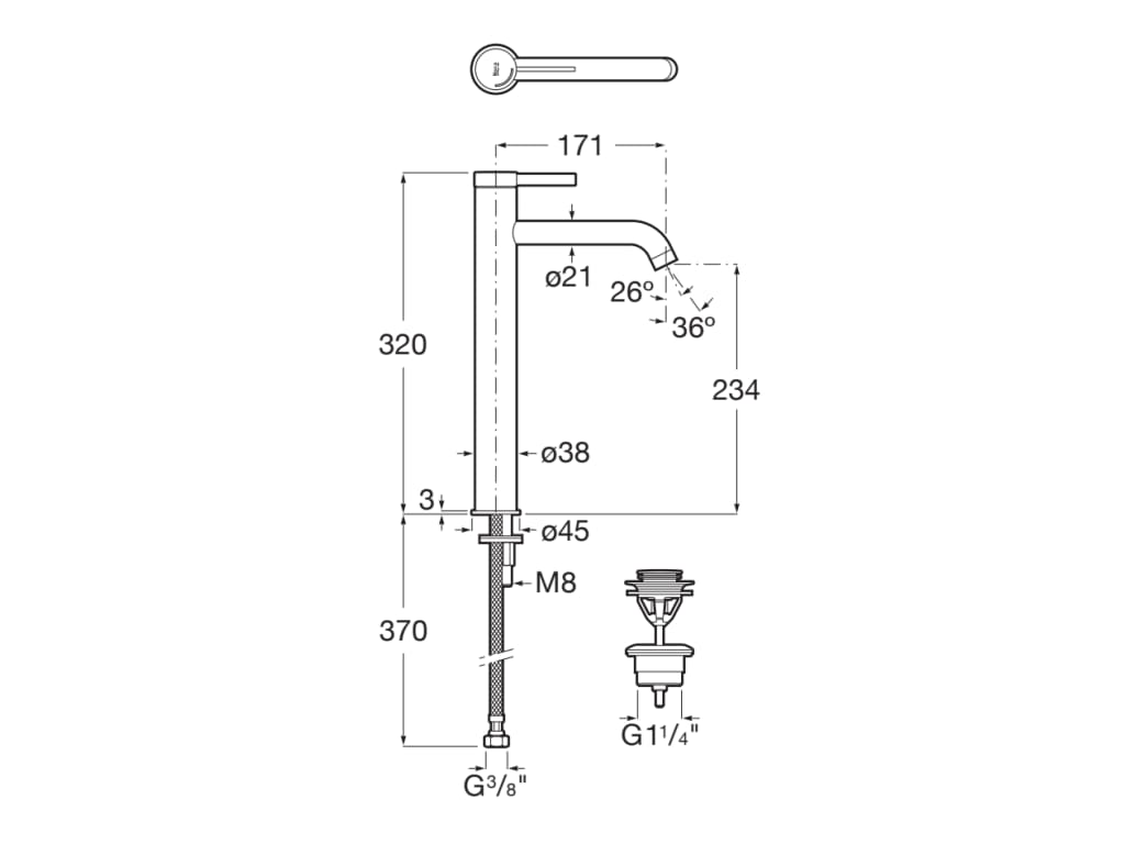 Roca - Mezclador monomando para lavabo con caño alto, desagüe click-clack y cuerpo liso, Cromado A5A349EC00