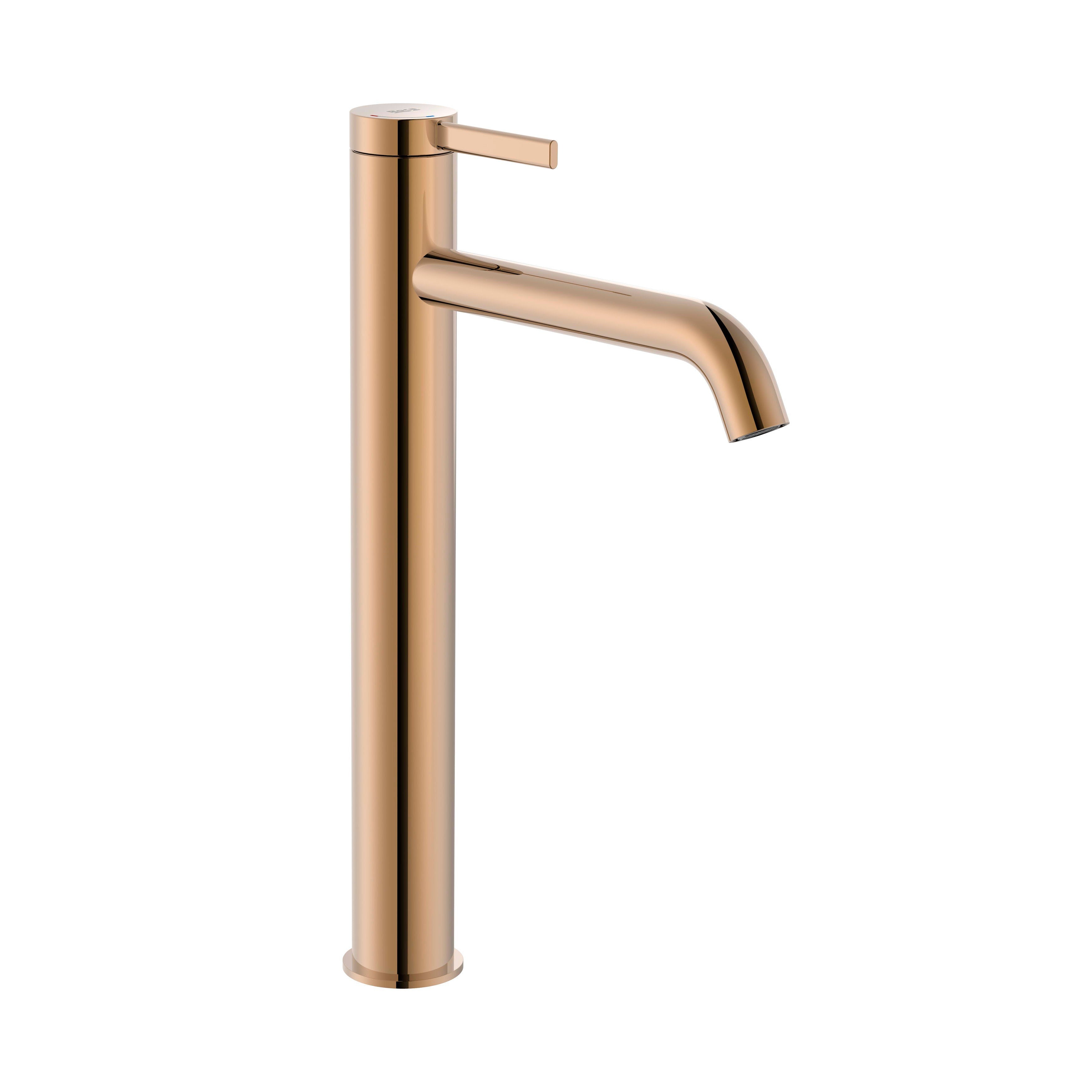 Roca - Mixer monomando for sink with high pipe, click -click drain and smooth body, pink gold A5A349erg0