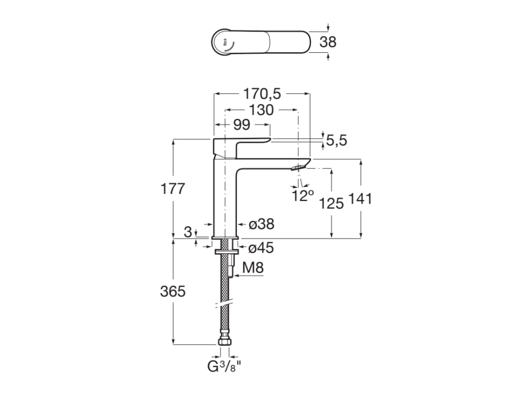 Roca - Mezclador monomando para lavabo con caño mezzo CromadoA5A336EC00