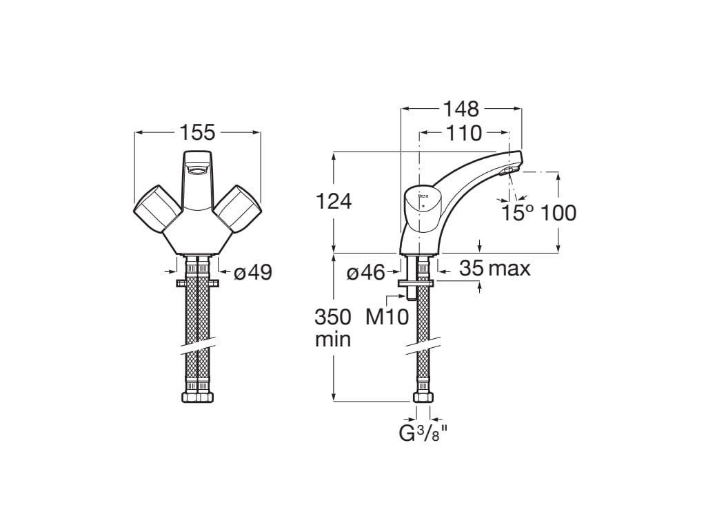 Roca - Mezclador bimando para lavabo con cuerpo liso Brava A5A318EC00