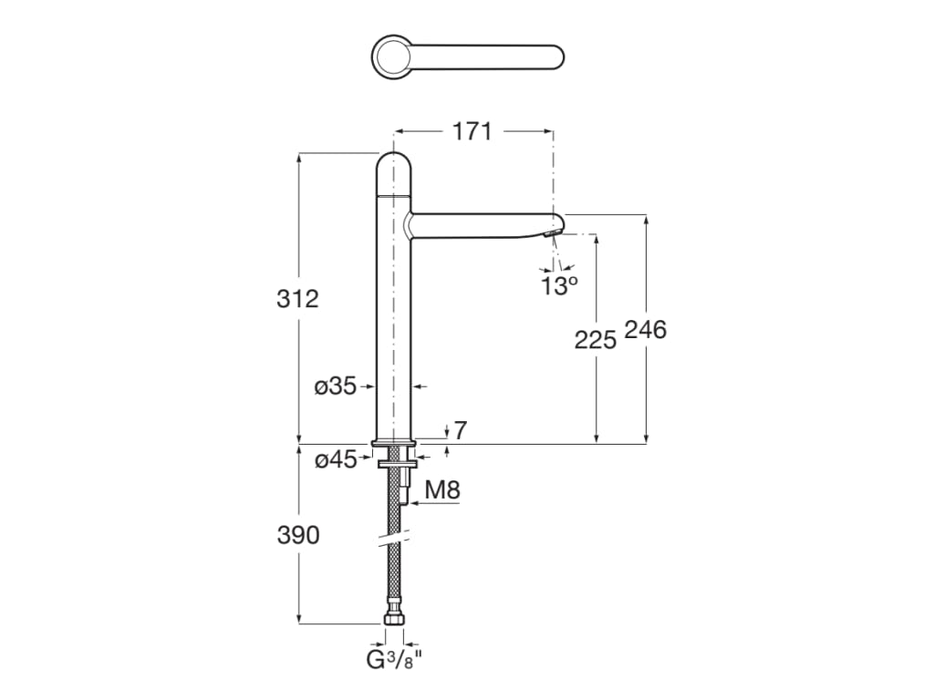 Roca - Mezclador monomando de cuerpo liso y caño alto para lavabo con maneta Dome Blanco, Nu A5A3X3FP30