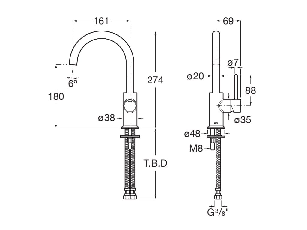 Roca - Mezclador monomando de cuerpo liso para lavabo con maneta latera Pin Cromado, Nu A5A4A3FC00 