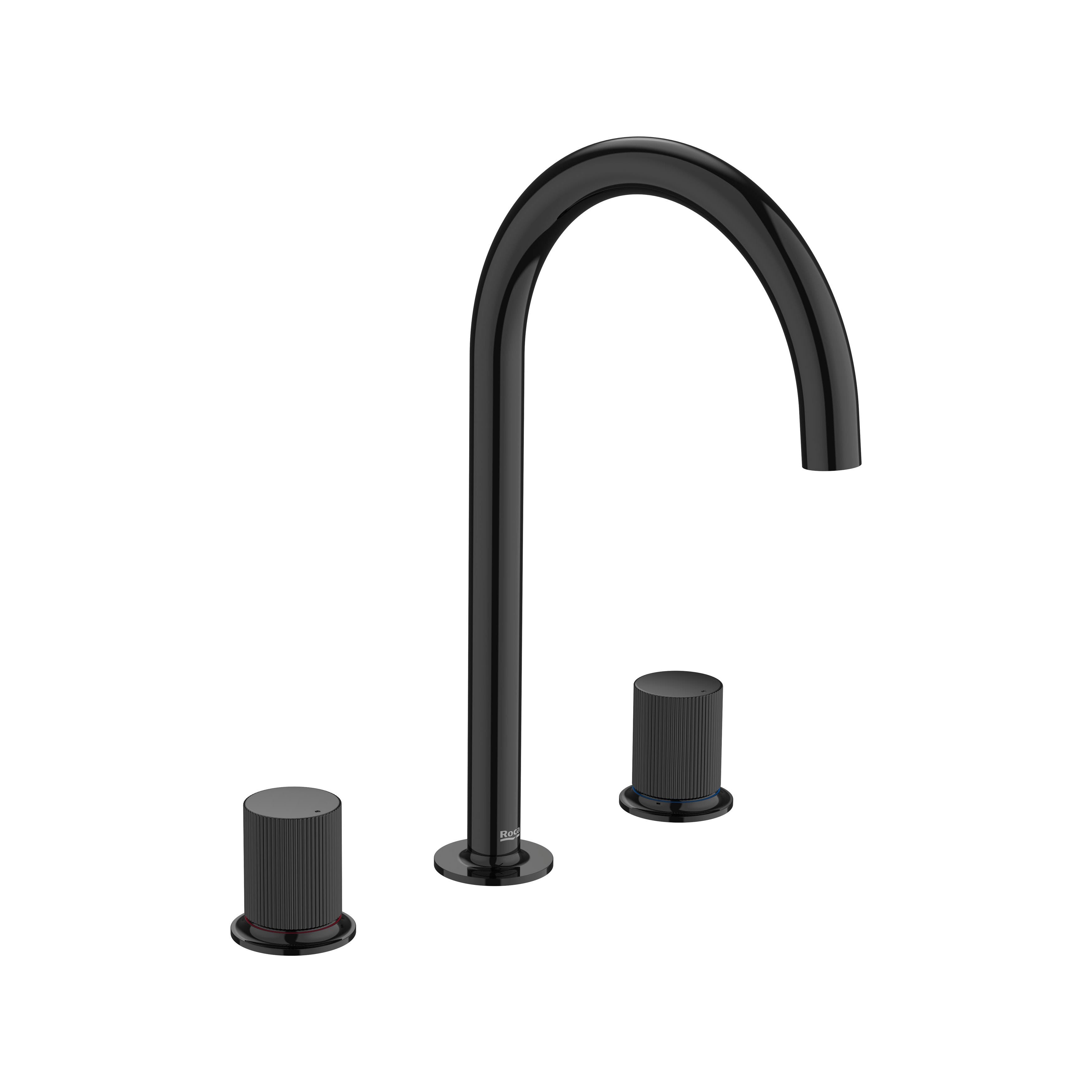 Roca - Mezclador bimando para lavabo con manetas de repisa Stripes Negro Titanio, Nu A5A3E3FCN0