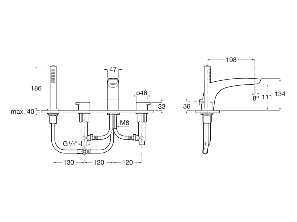 Roca - Mezclador bimando de repisa para baño-ducha con caño central de 197mm Insignia A5A093AC00