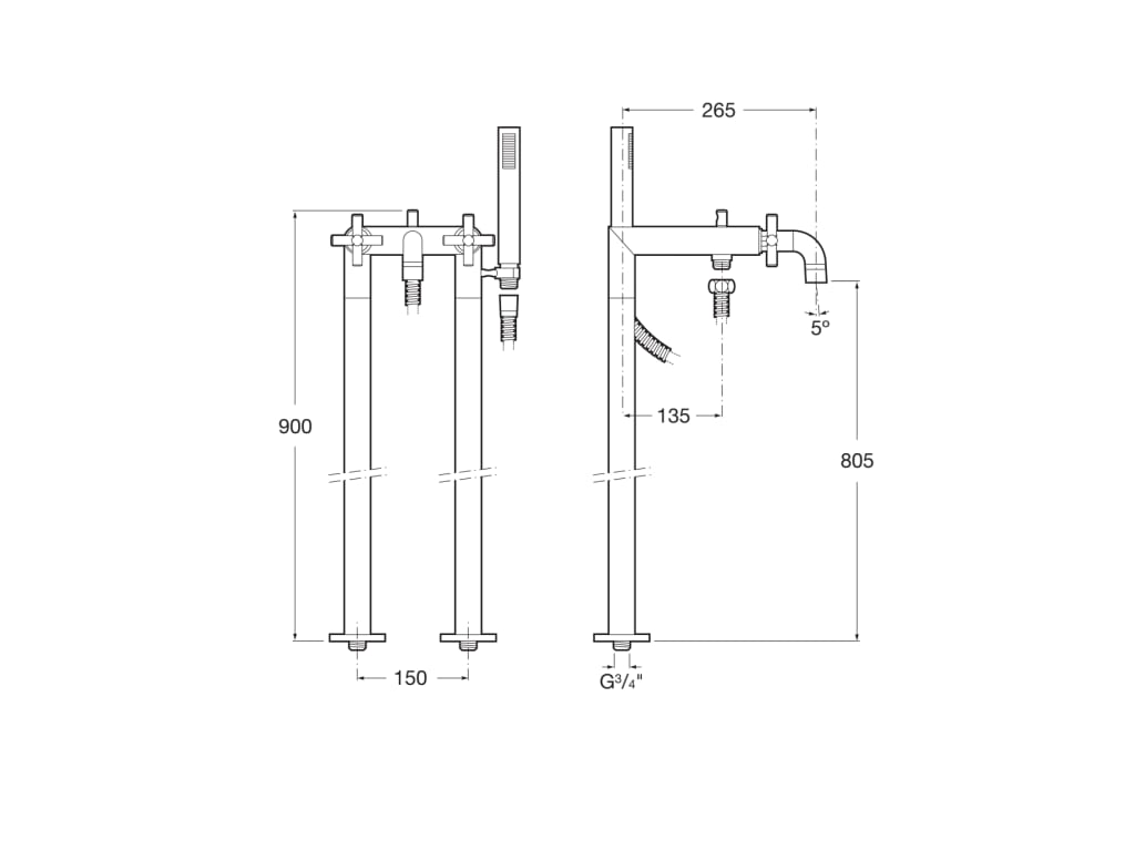 Roca - Mezclador bimando exterior con inversor automático con retención para baño-ducha, A5A2743C00 