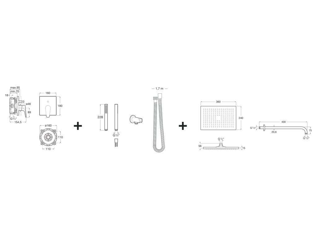 Roca - Pack empotrado monomando RocaBox Square para baño-ducha A5D2690C00