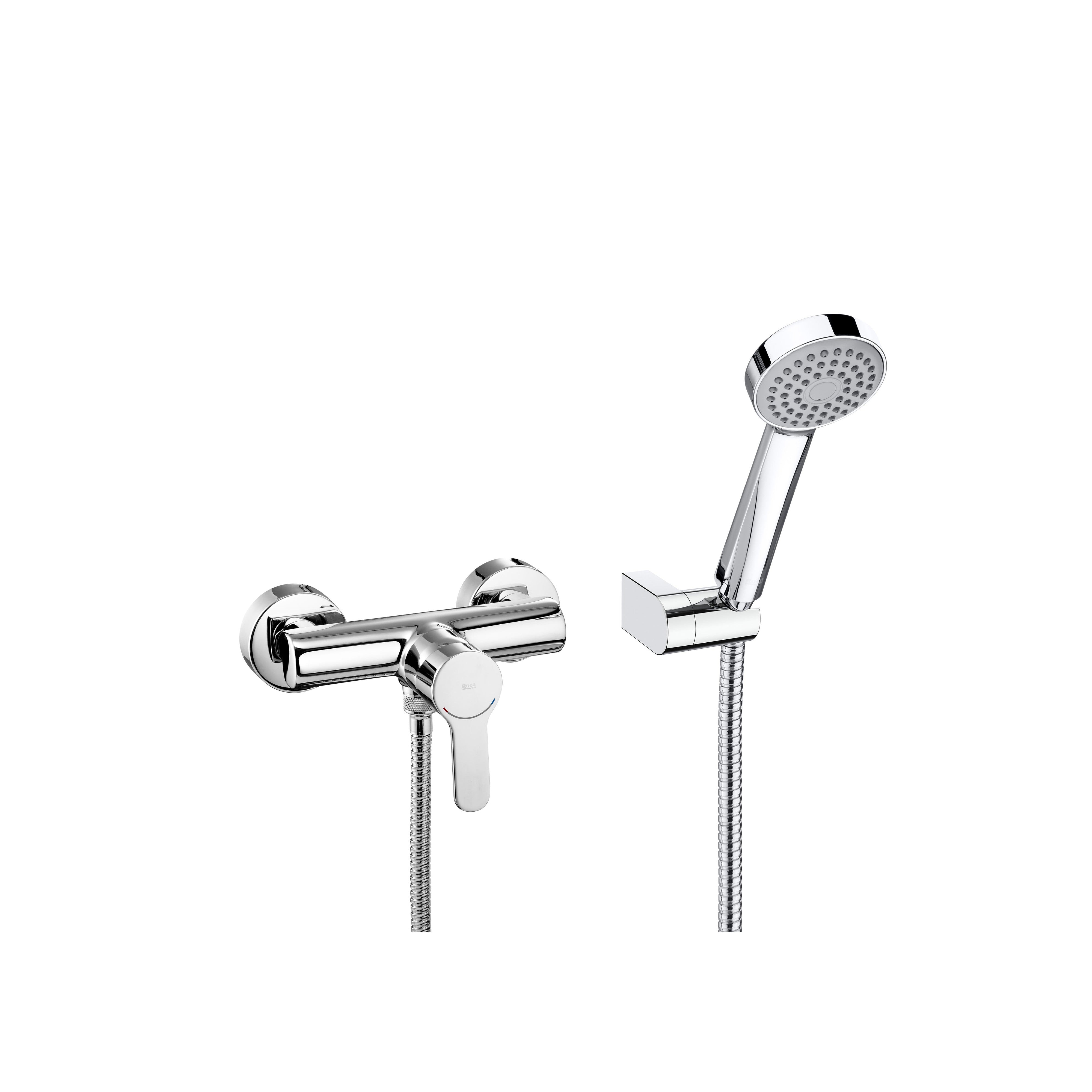 Roca - Mixer monomando exterior for shower with hand shower, flexible 1.50 m. and articulated support L20 A5A2009C02