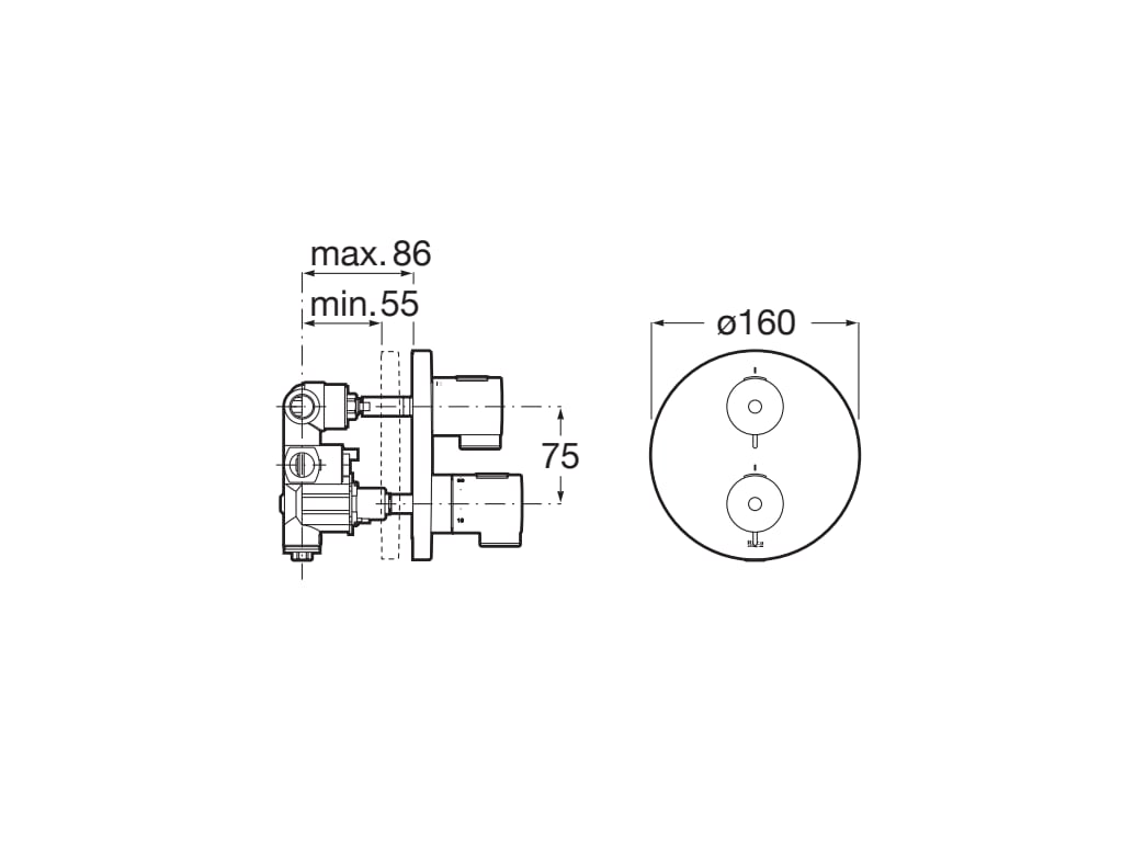 Roca - Mezclador termostático empotrable para baño-ducha (2 vías) T-500. Incluye subconjunto empotrable y rosetón Negro Mate A5A