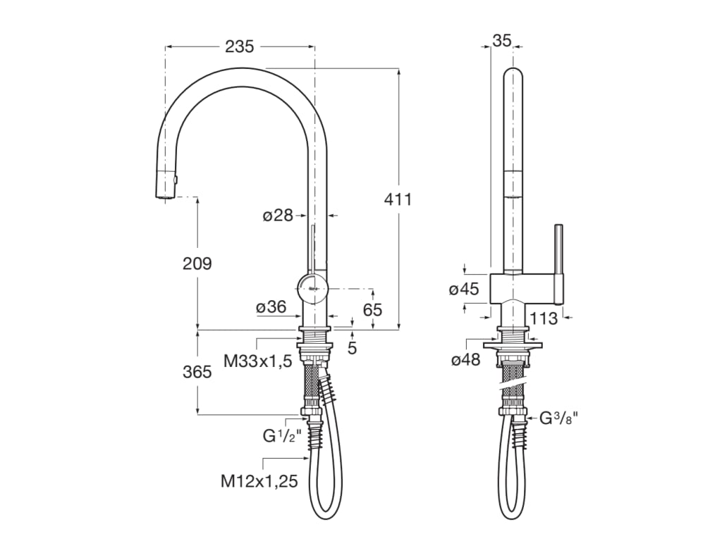 Roca - Mezclador monomando para cocina con caño extraíble giratorio y función ducha para aclarado. A5A811FC00